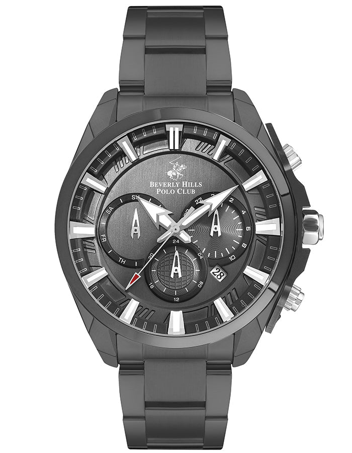 BEVERLY HILLS POLO CLUB Men's Multi Function Rado Grey Vertical Pattern Dial Watch - Premium from shopiqat - Just $46.900! Shop now at shopiqat